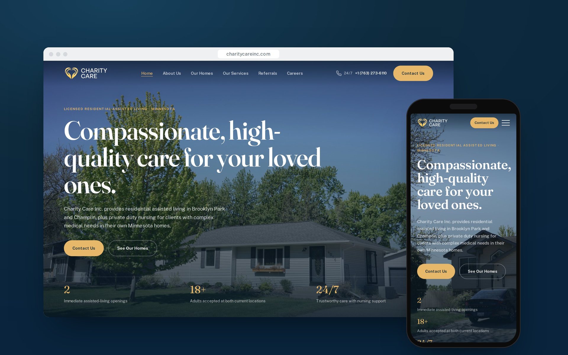 The Charity Care website on desktop and mobile