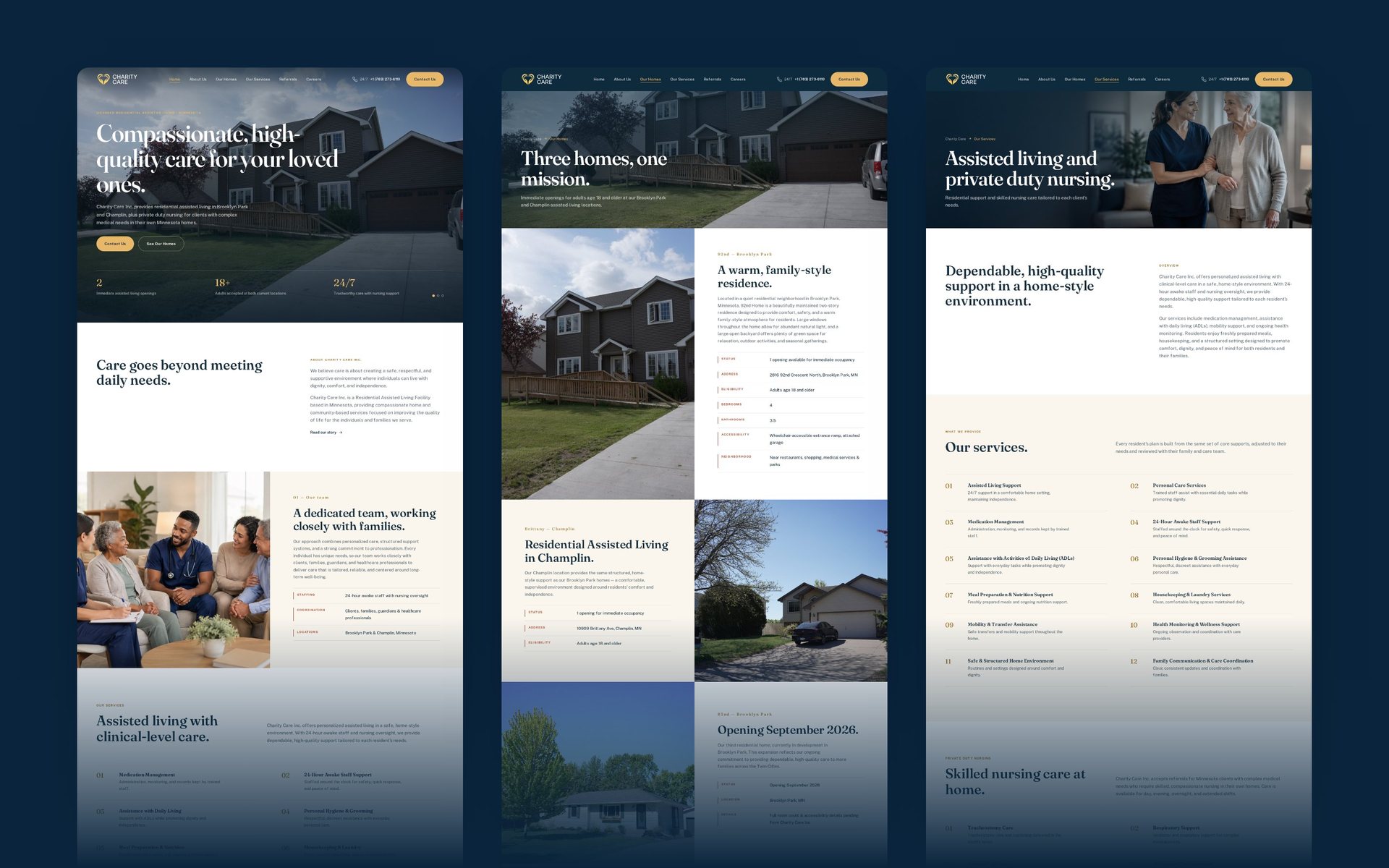 Full-length Charity Care home, homes and services pages