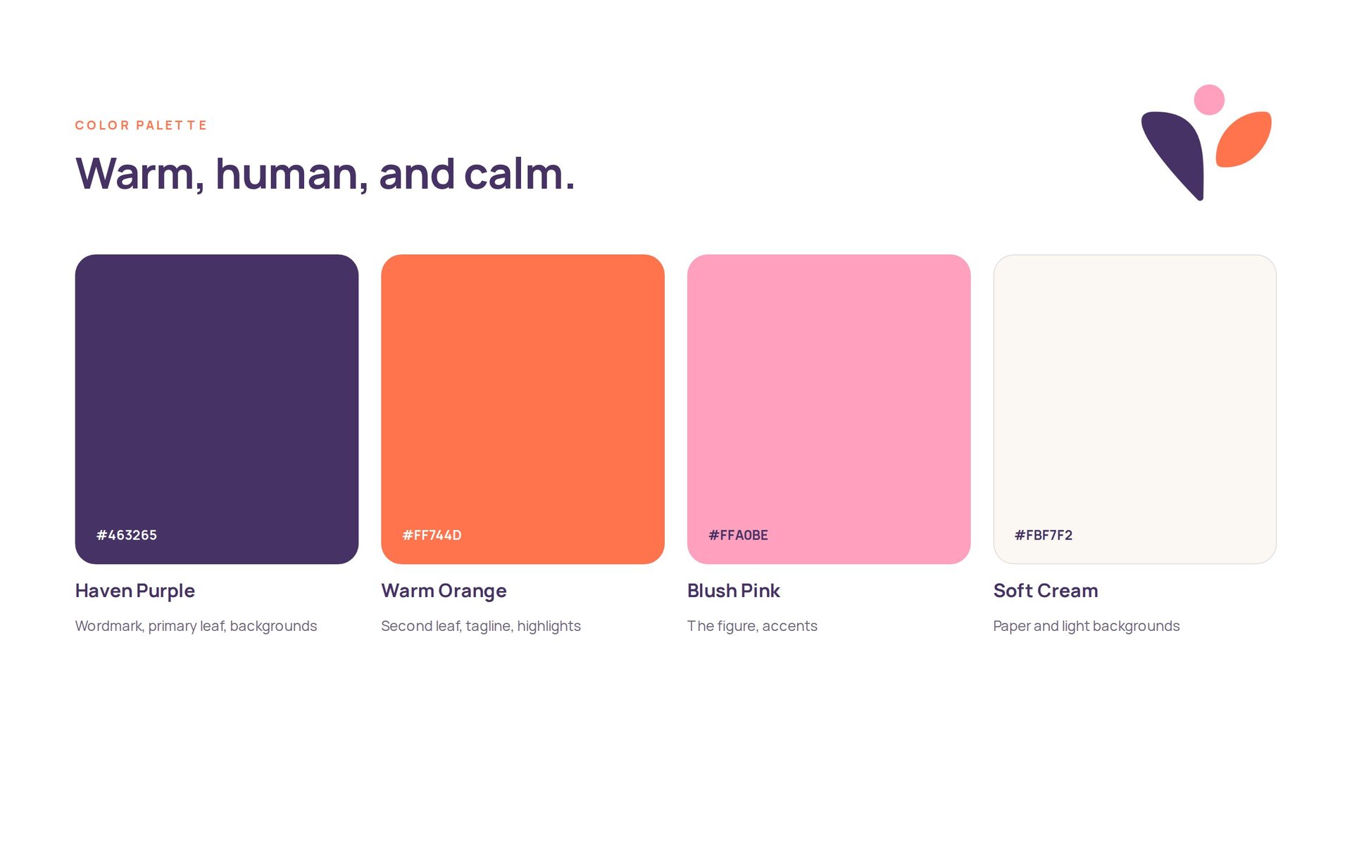Seventh Haven color palette: purple, orange, pink and cream
